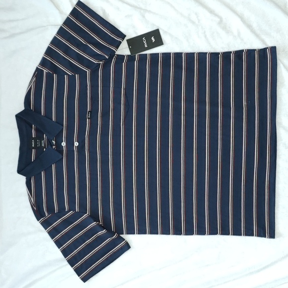 60. RVCA Cassady Stripe Polo Shirt | Color - Moody Blue - Picture 2 of 8